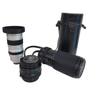 Camera lens bundle. TV Zoom Lens J6x12, Auto Zoom 80-200 f3.8, FD 50mm 1:1.8